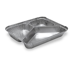 Pack 100 uni. Forma de aluminio retangular 360ml 230ml 170ml tripla divisória