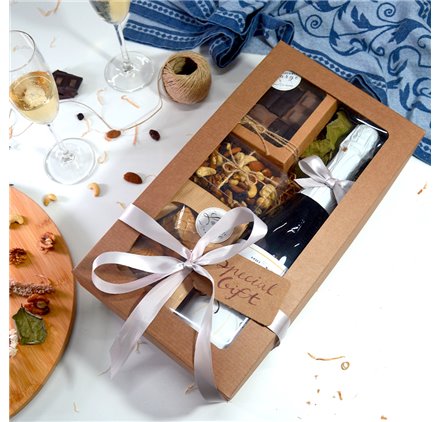 Caja Gourmet kraft con venatana 350x190x105mm