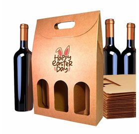 Estuches de vino en carton 3 botellas Kraft EasterParade