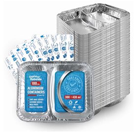 Forma de aluminio c/tampa Retangular 2 divisórias 227x177mm 355/504ml with lid