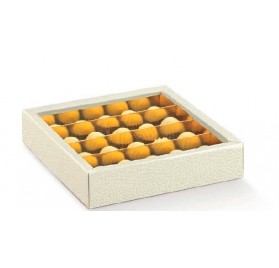 Caixa pele branca com tampa transparente e separadores 145x145x35mm