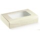 Caixa retangular pele branca com janela para bolos 240x160x50mm